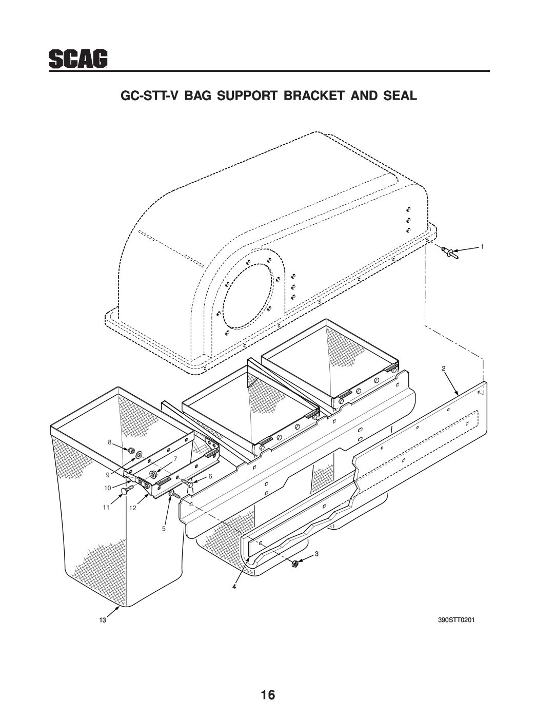 Scag Power Equipment GC-STT-V operating instructions Gc-Stt-V Bag Support Bracket And Seal, 390STT0201 