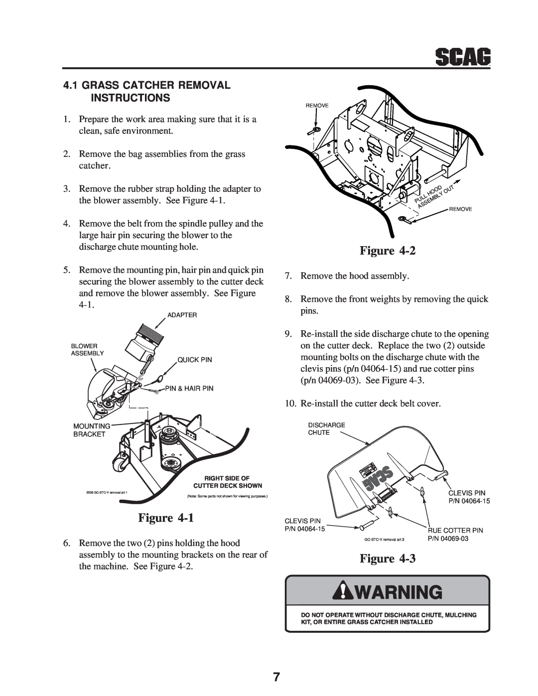 Scag Power Equipment GC-STT-V operating instructions Grass Catcher Removal Instructions 