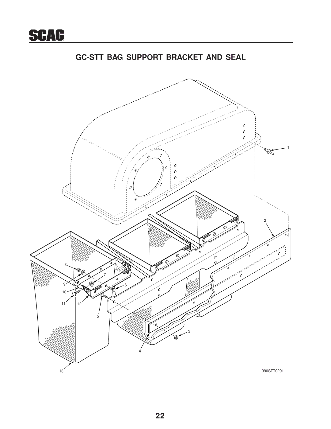 Scag Power Equipment manual GC-STT BAG Support Bracket and Seal 