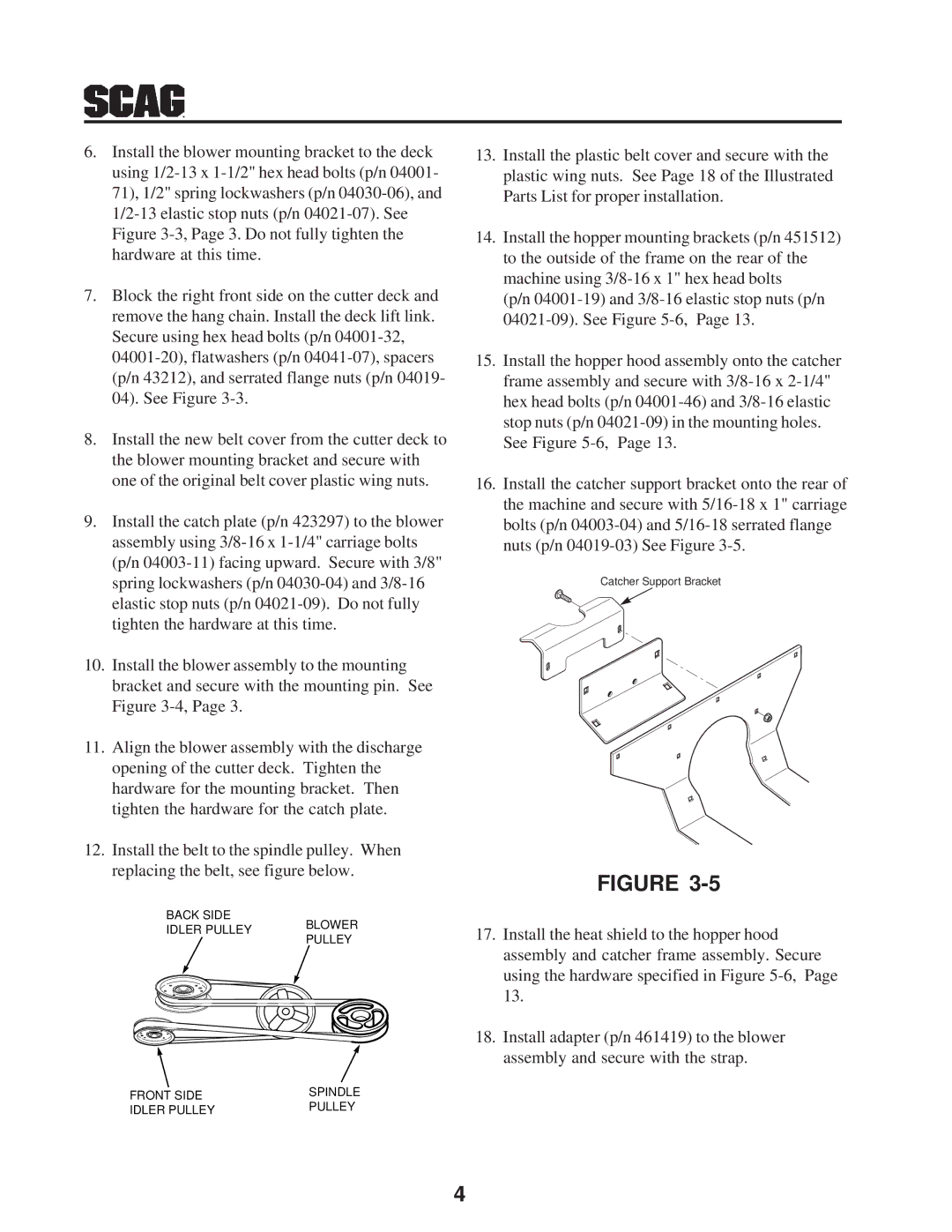 Scag Power Equipment GC-STT manual Back Side Idler Pulley Blower Front Side Spindle 