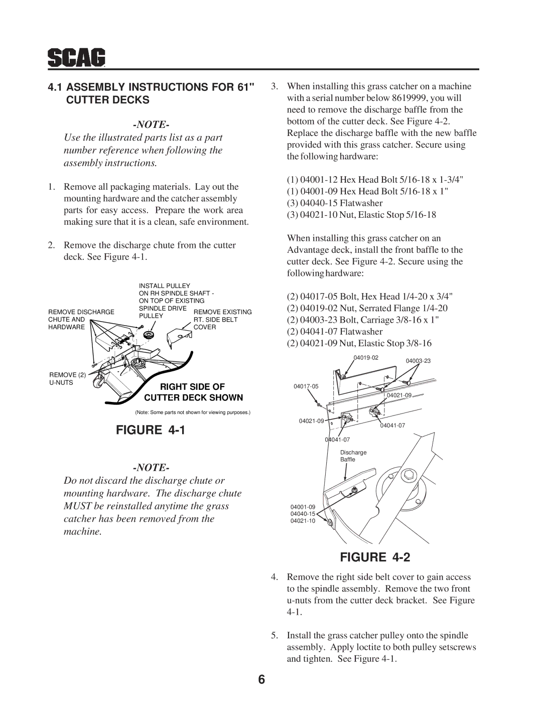 Scag Power Equipment GC-STT manual Assembly Instructions for 61 Cutter Decks 