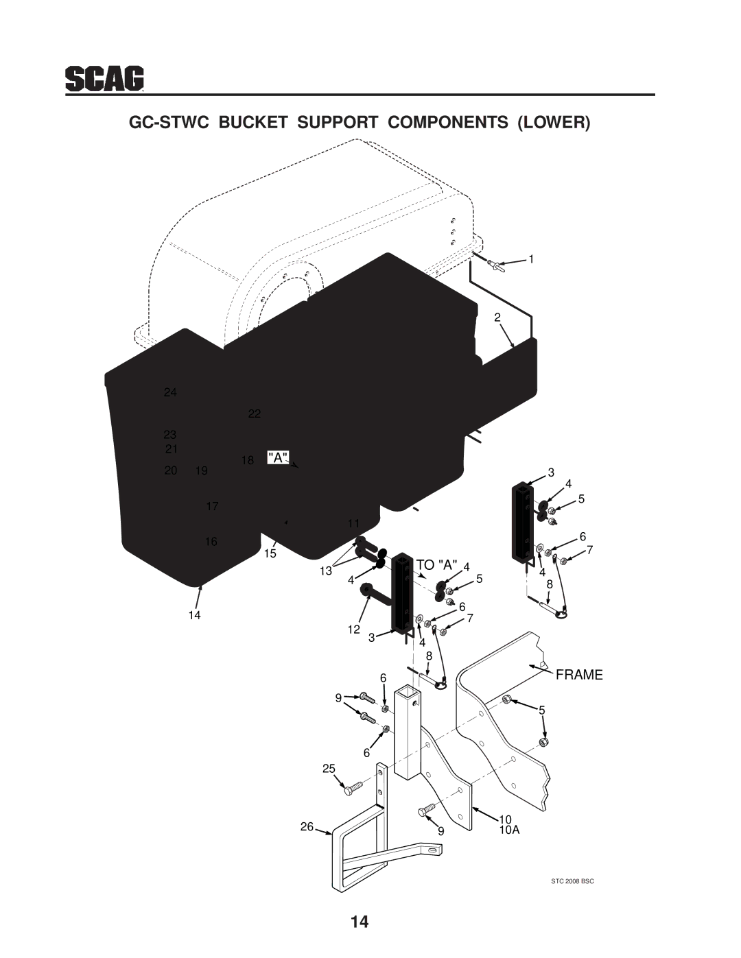 Scag Power Equipment GC-STWC-61 manual GC-STWC Bucket Support Components Lower 