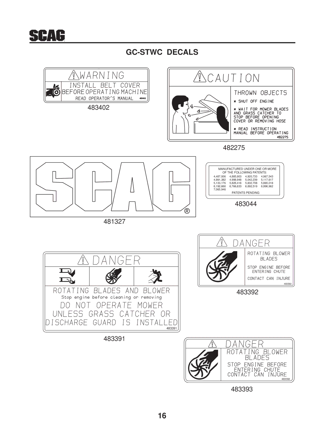 Scag Power Equipment GC-STWC-61 manual GC-STWC Decals 