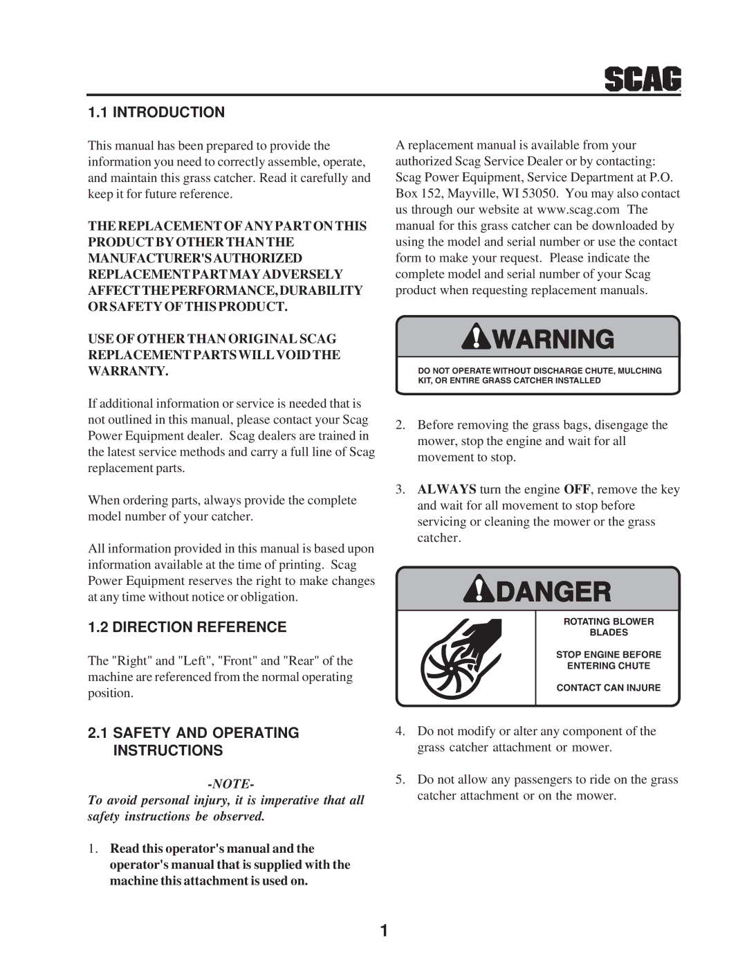 Scag Power Equipment GC-STWC-61 manual Introduction 