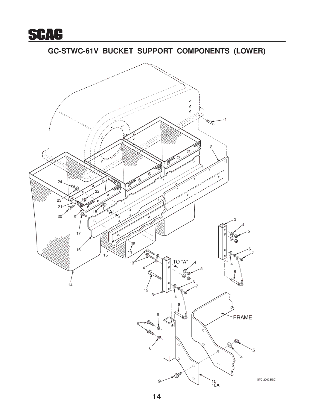 Scag Power Equipment operating instructions GC-STWC-61V Bucket Support Components Lower 