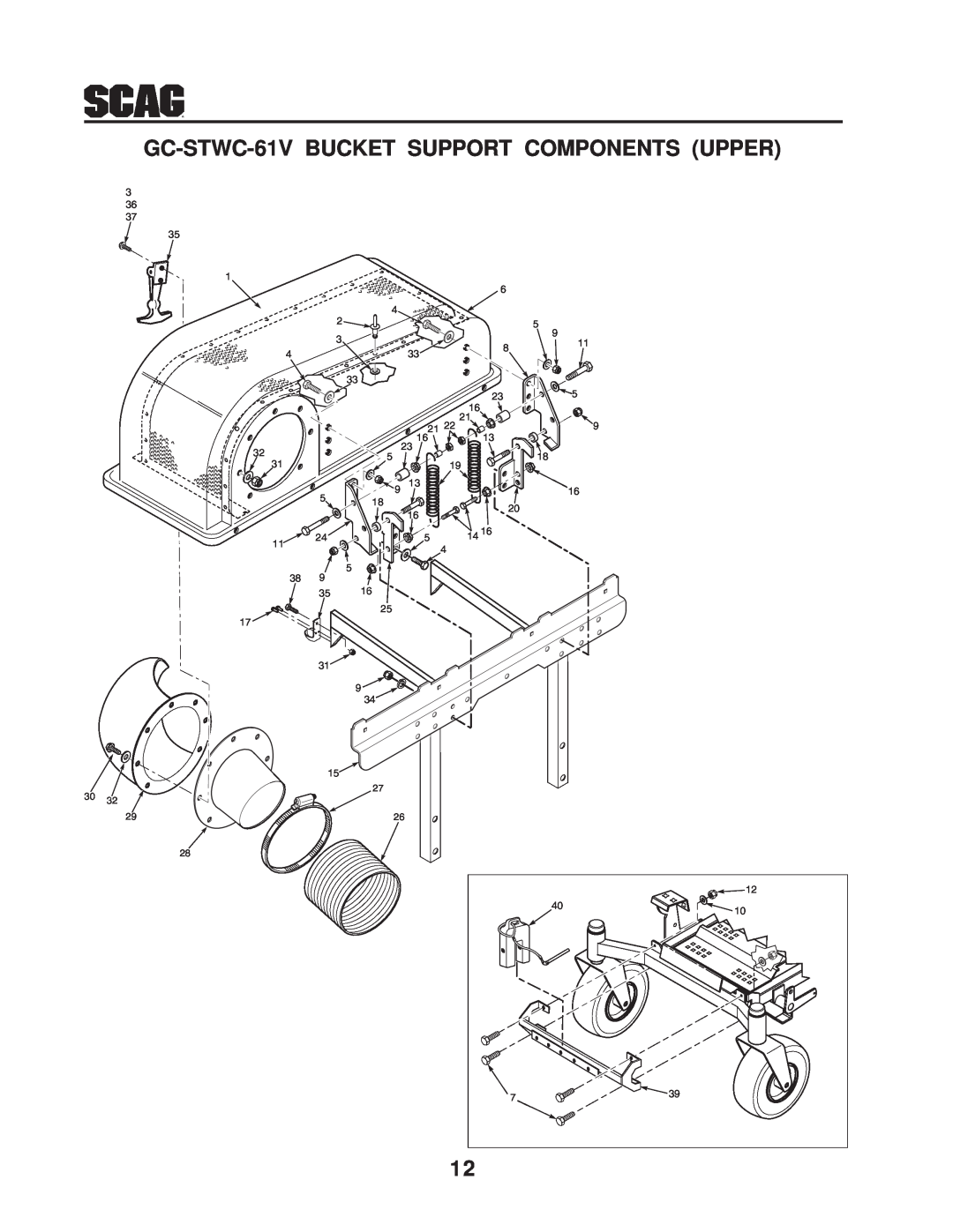 Scag Power Equipment operating instructions GC-STWC-61V BUCKET SUPPORT COMPONENTS UPPER 