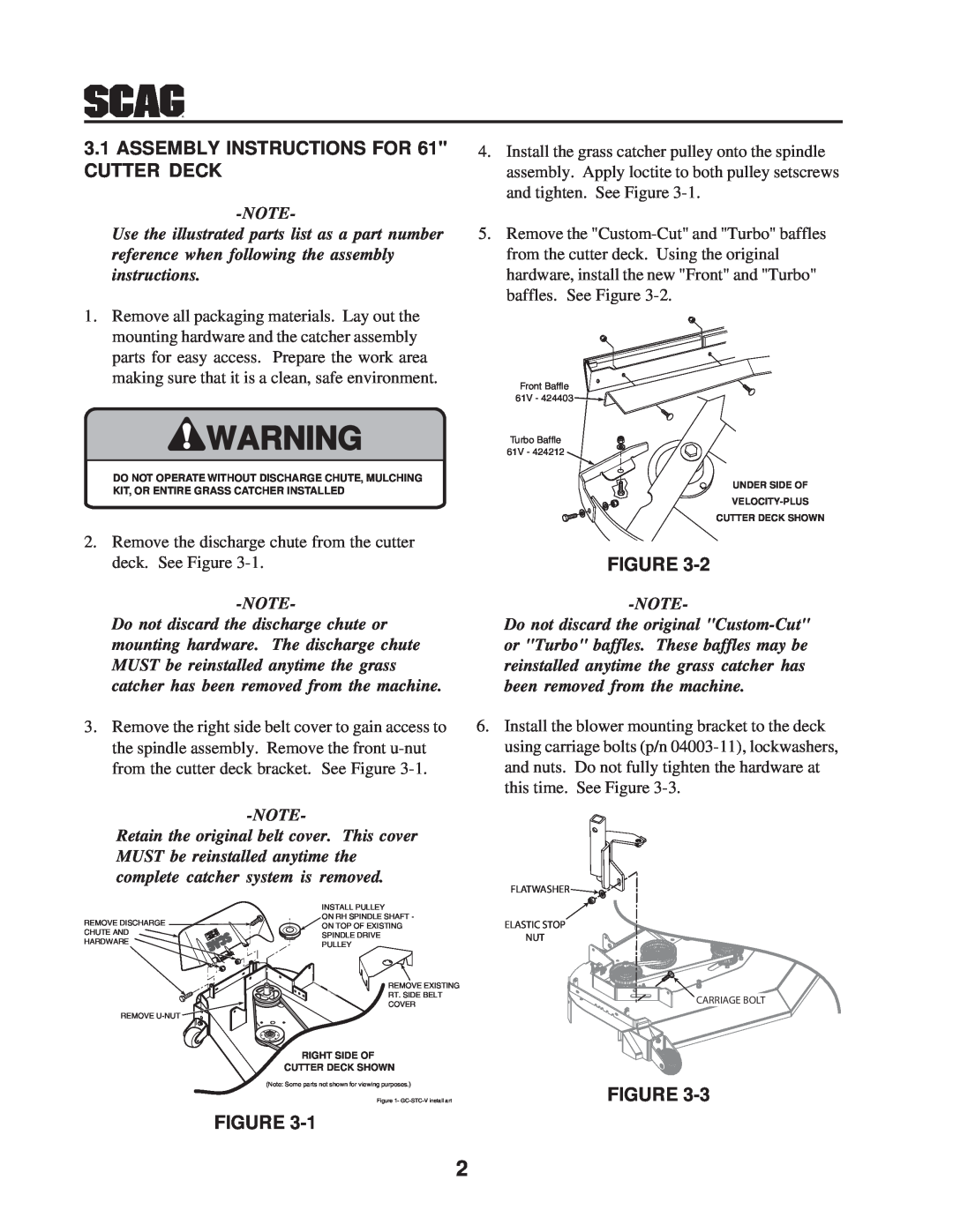Scag Power Equipment GC-STWC-61V operating instructions ASSEMBLY INSTRUCTIONS FOR 61 CUTTER DECK 