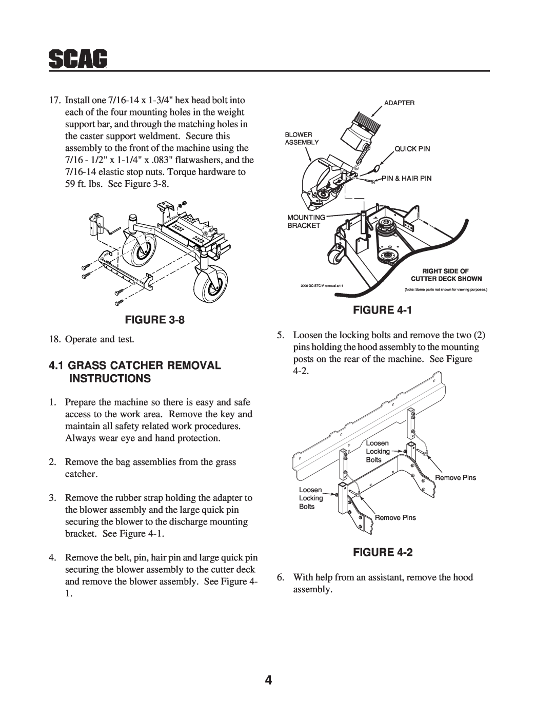 Scag Power Equipment GC-STWC-61V operating instructions Grass Catcher Removal Instructions 