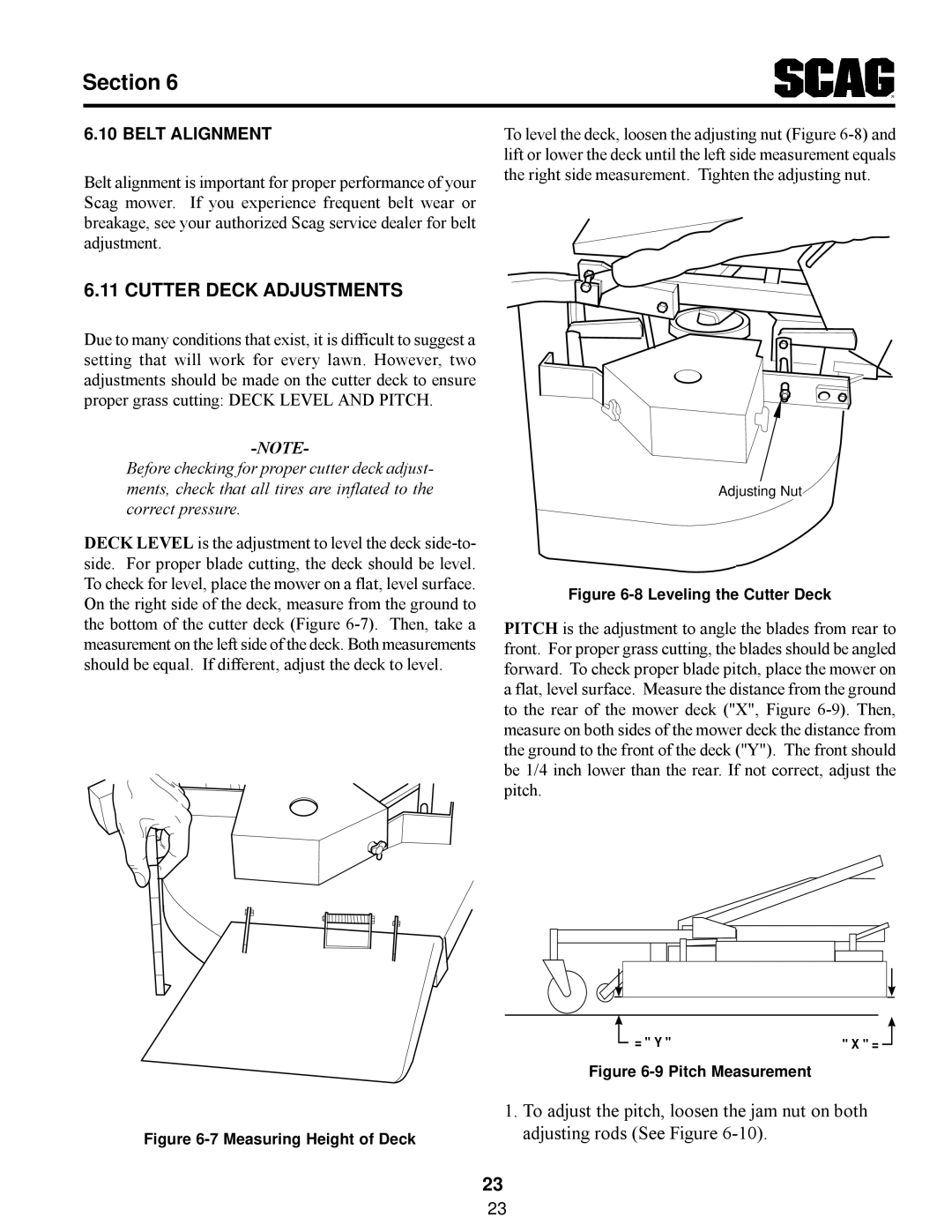 Scag Power Equipment MAG manual Cutter Deck Adjustments, Belt Alignment 