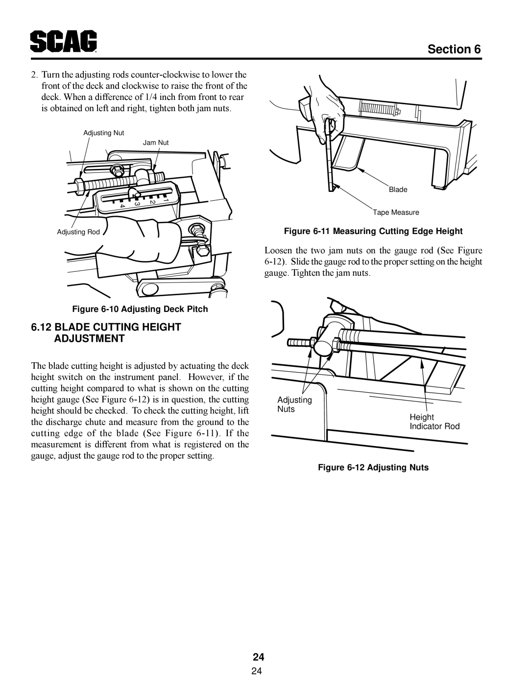 Scag Power Equipment MAG manual Blade Cutting Height Adjustment, Measuring Cutting Edge Height 