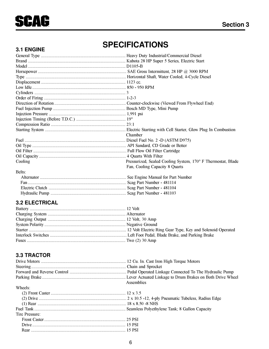 Scag Power Equipment MAG manual Engine, Electrical, Tractor 