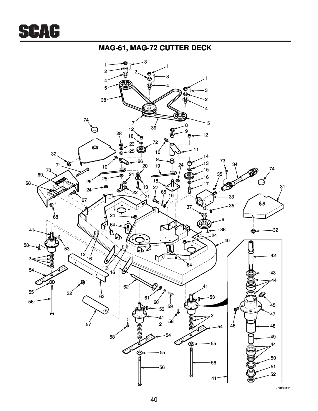 Scag Power Equipment manual MAG-61, MAG-72 CUTTER DECK, 390S0111 