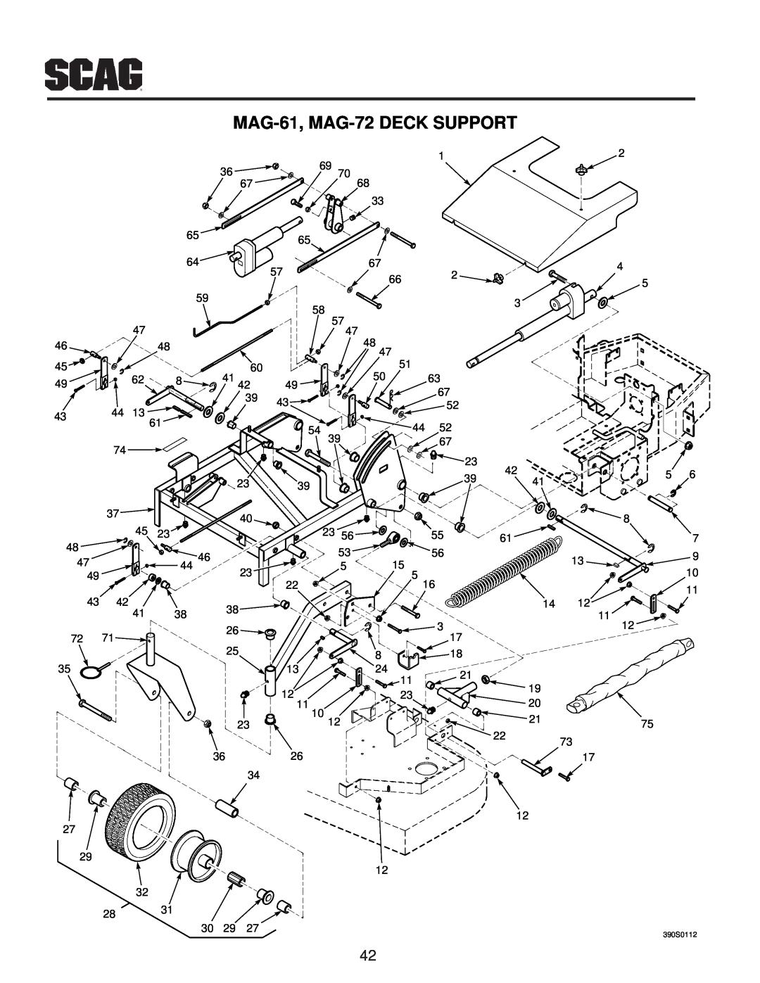Scag Power Equipment manual MAG-61, MAG-72 DECK SUPPORT, 30 29, 390S0112 