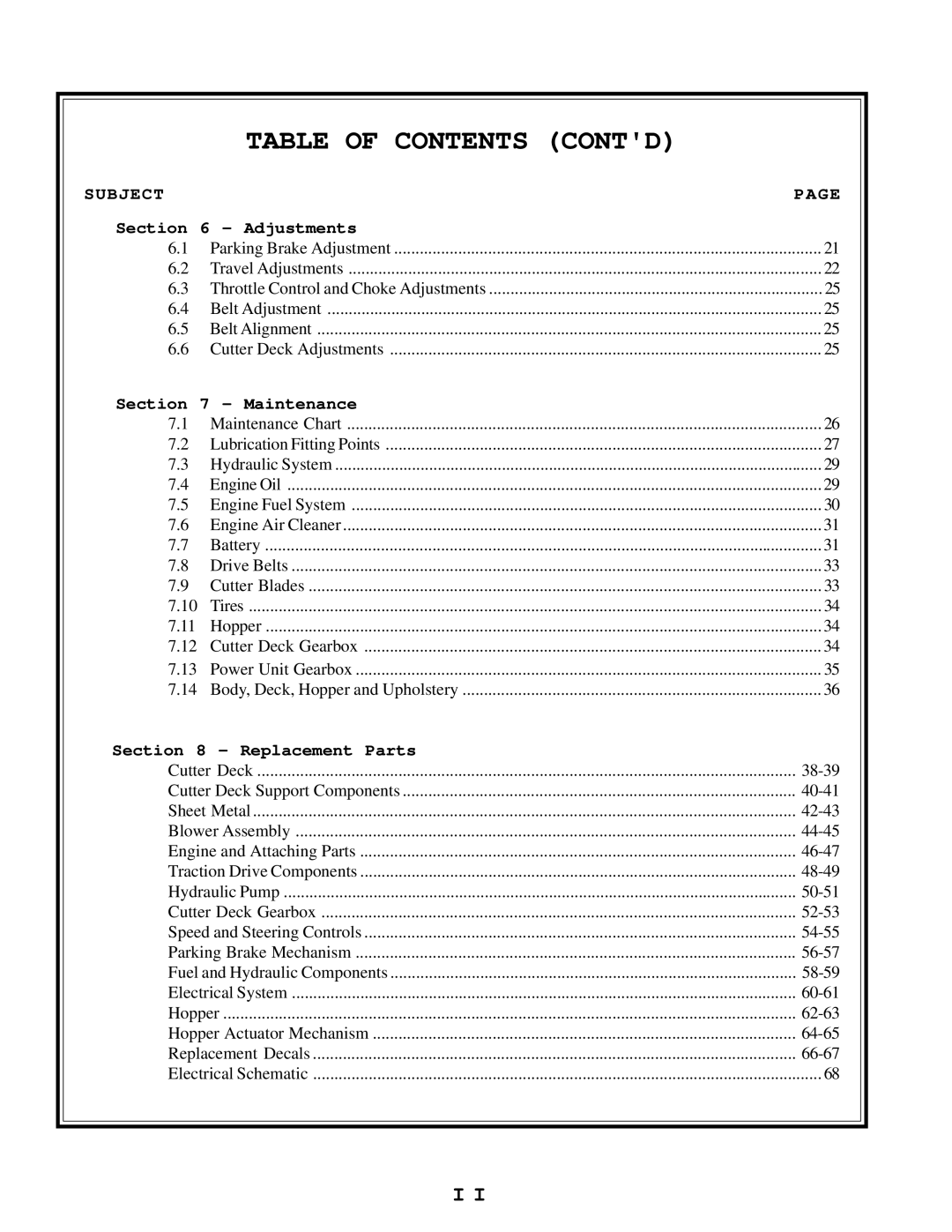 Scag Power Equipment SCR manual Table of Contents Contd 