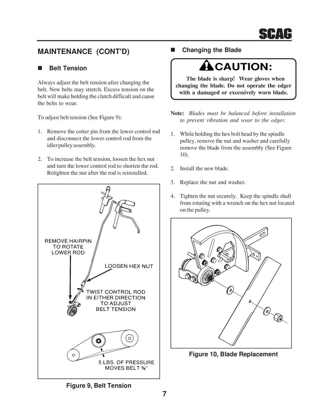 Scag Power Equipment SE-3.5BS manual Maintenance Contd, Belt Tension 