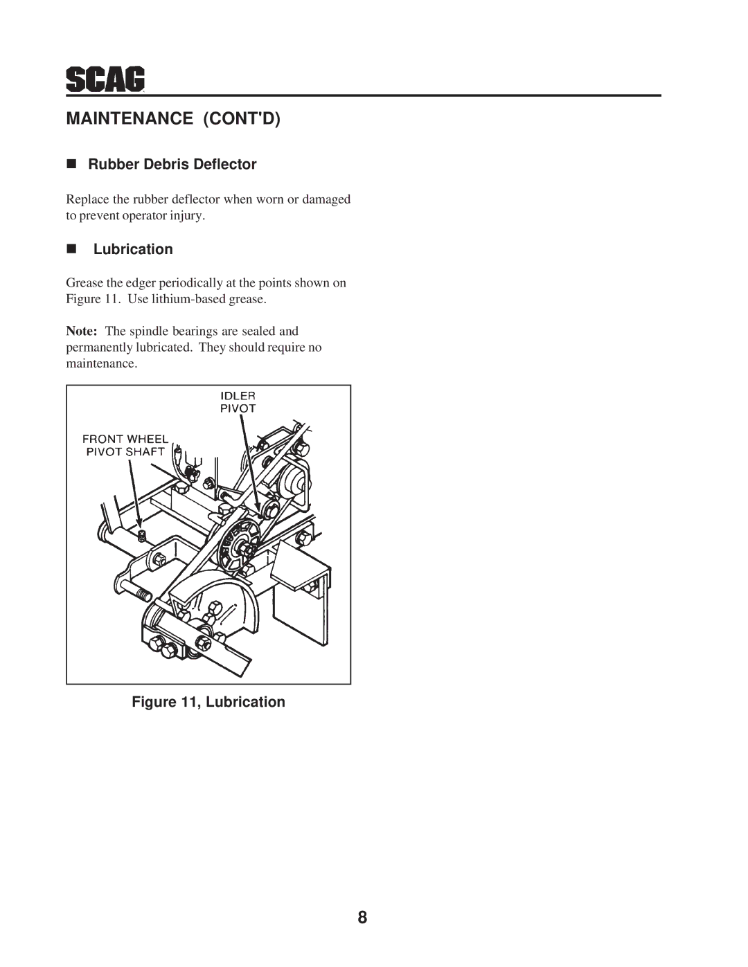 Scag Power Equipment SE-3.5BS manual Rubber Debris Deflector, Lubrication 