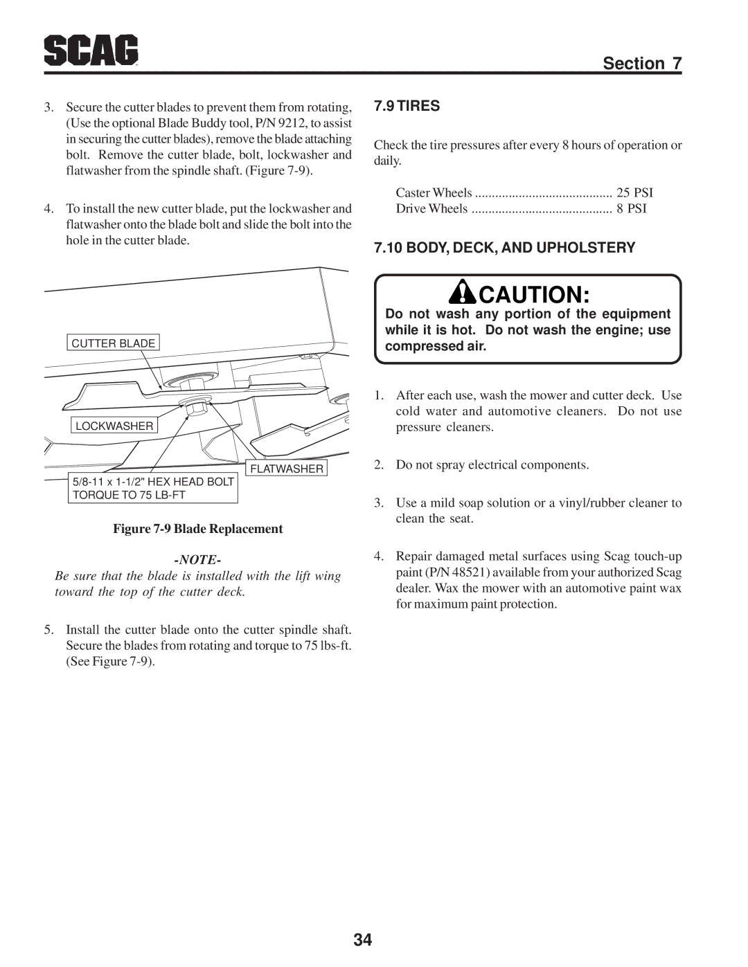 Scag Power Equipment SFZ manual Tires, BODY, DECK, and Upholstery 