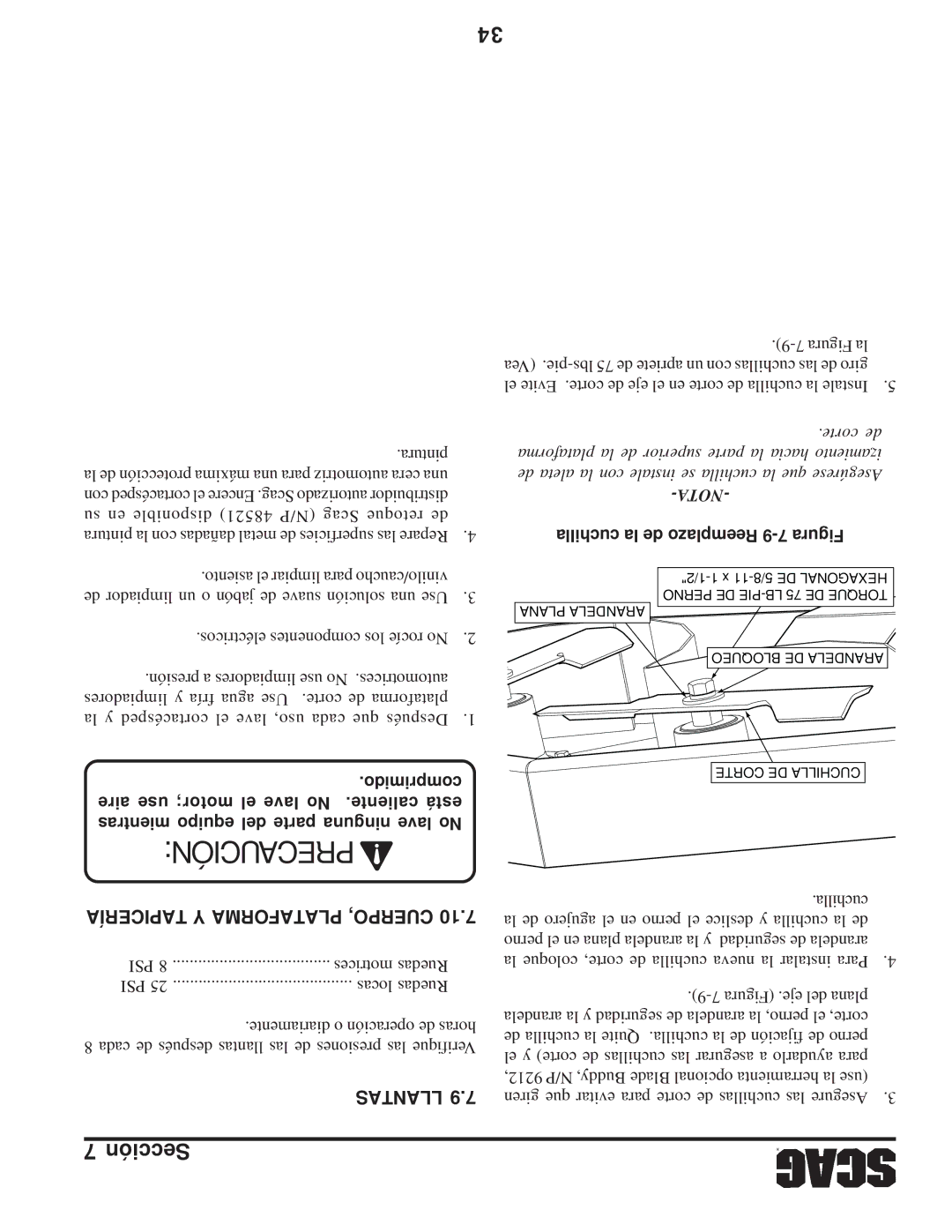 Scag Power Equipment SFZ manual Tapicería Y Plataforma Cuerpo, Llantas, Cuchilla la de Reemplazo 9-7 Figura 