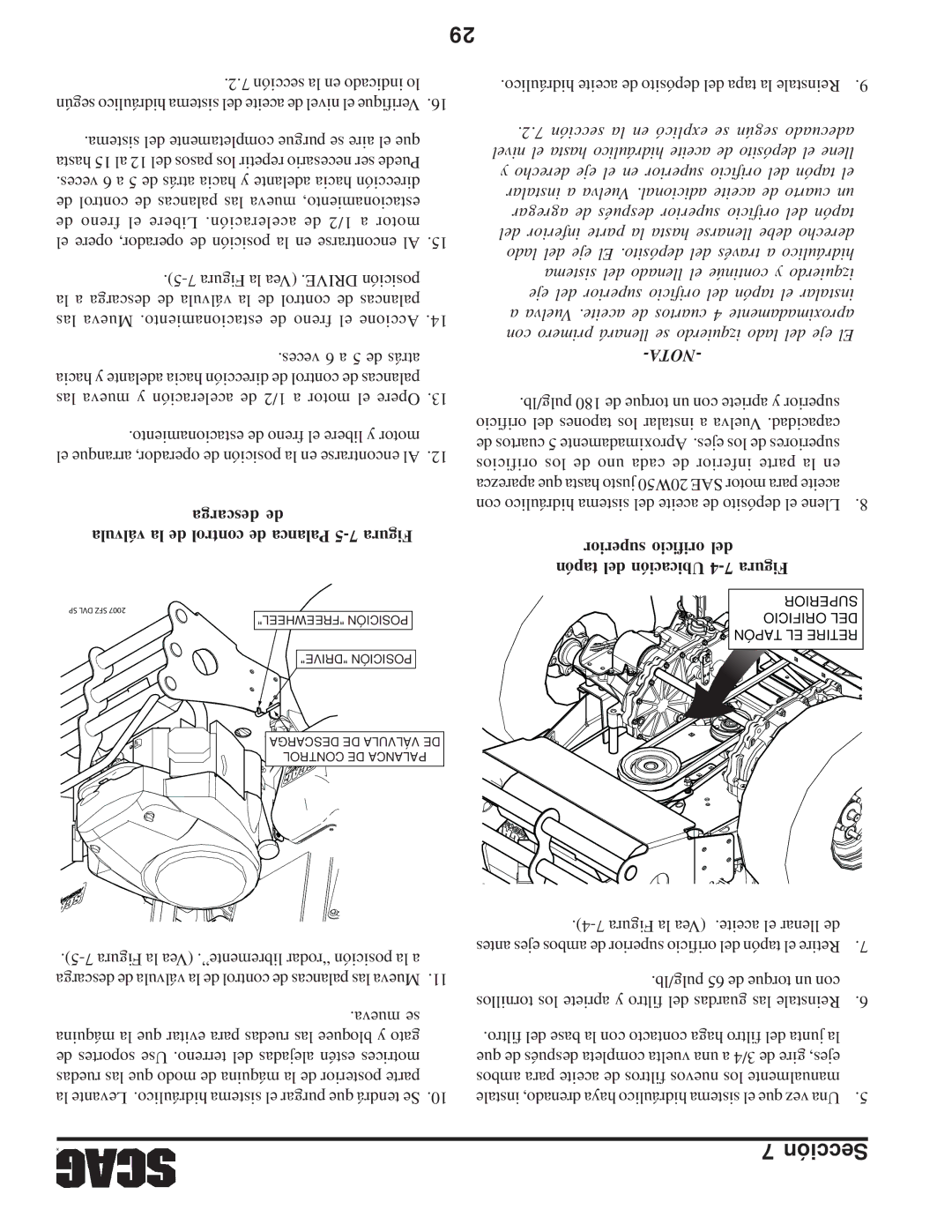 Scag Power Equipment SFZ manual Descarga de válvula la de control de Palanca 5-7 Figura 