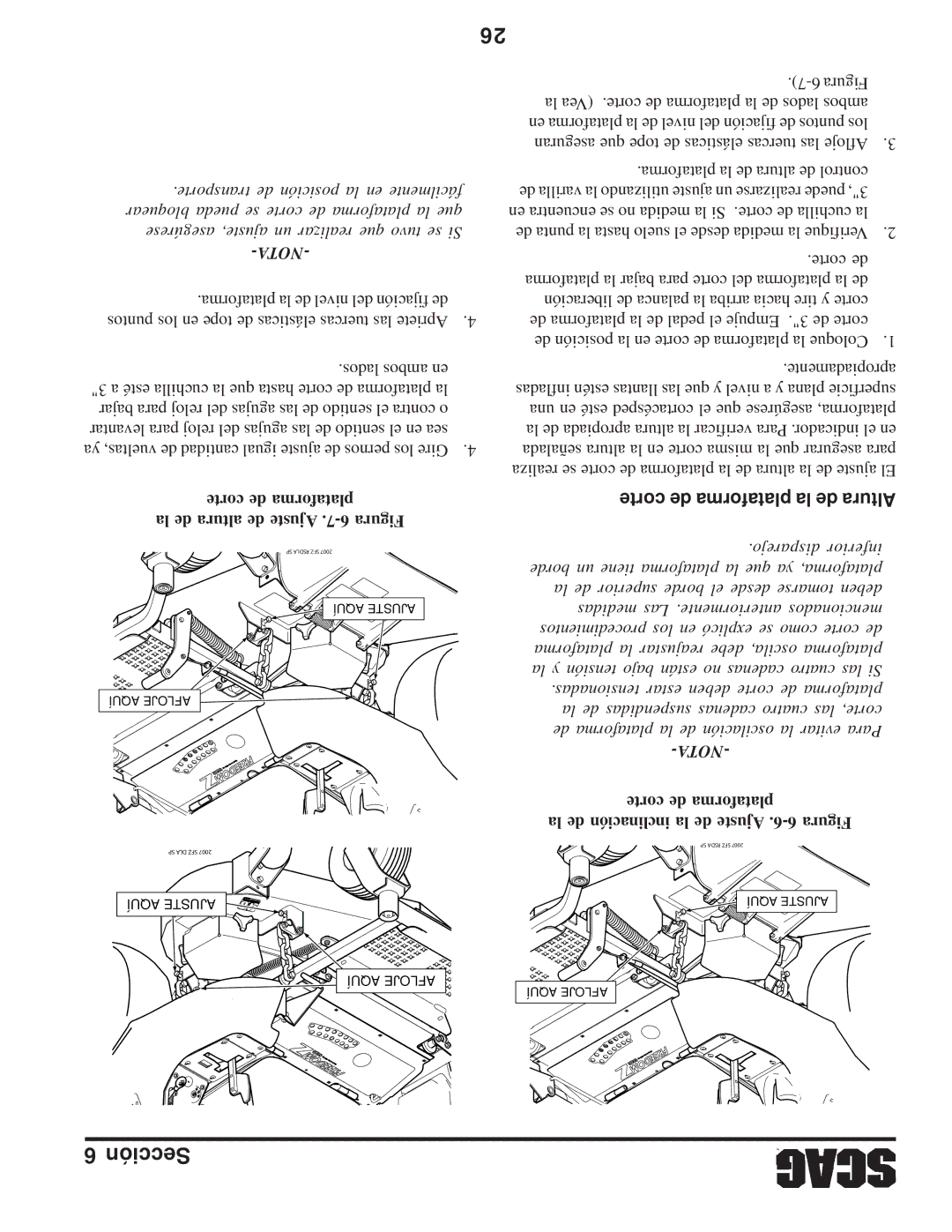 Scag Power Equipment SFZ manual Corte de plataforma la de Altura, Corte de plataforma La de altura de Ajuste .7-6 Figura 