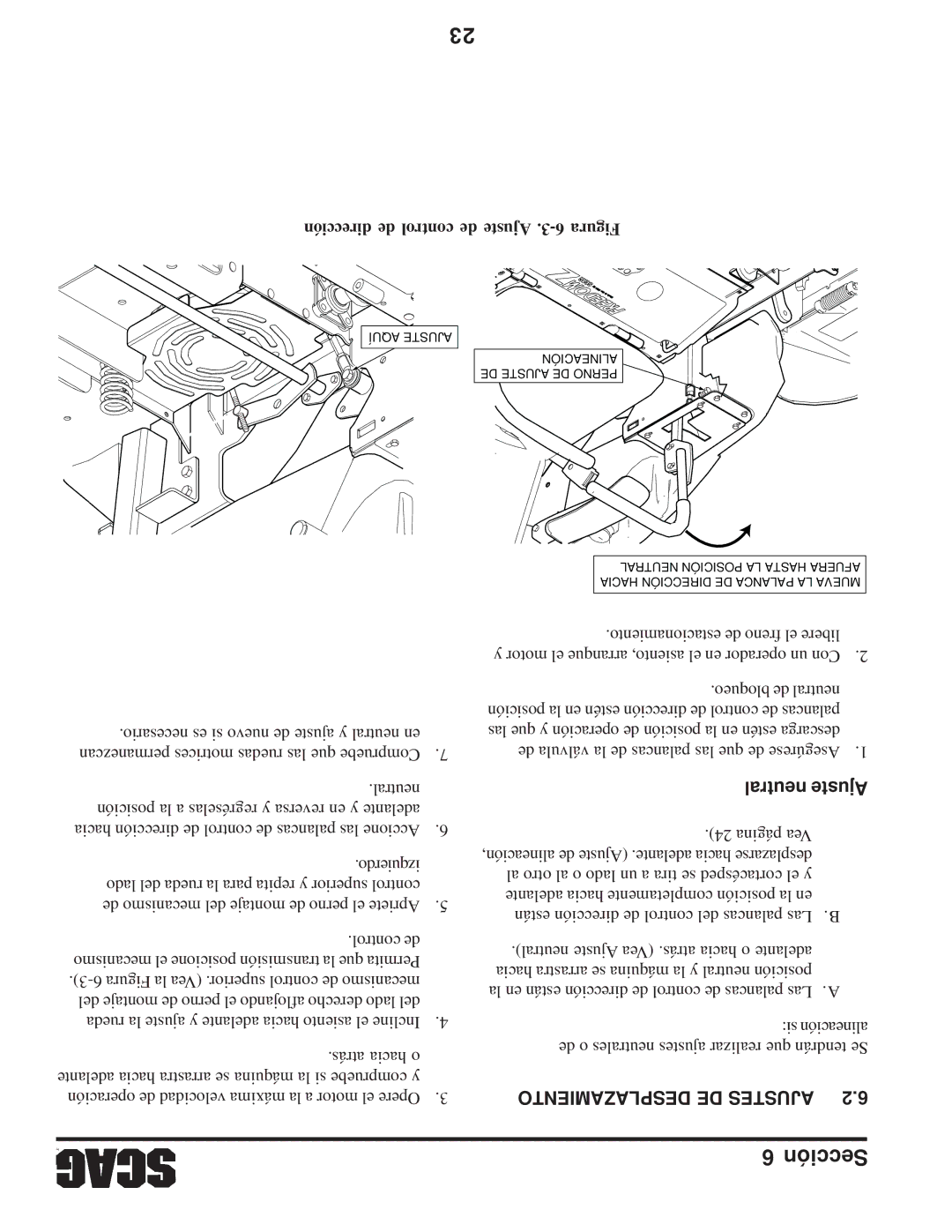 Scag Power Equipment SFZ manual Neutral Ajuste, Desplazamiento DE Ajustes, Dirección de control de Ajuste .3-6 Figura 