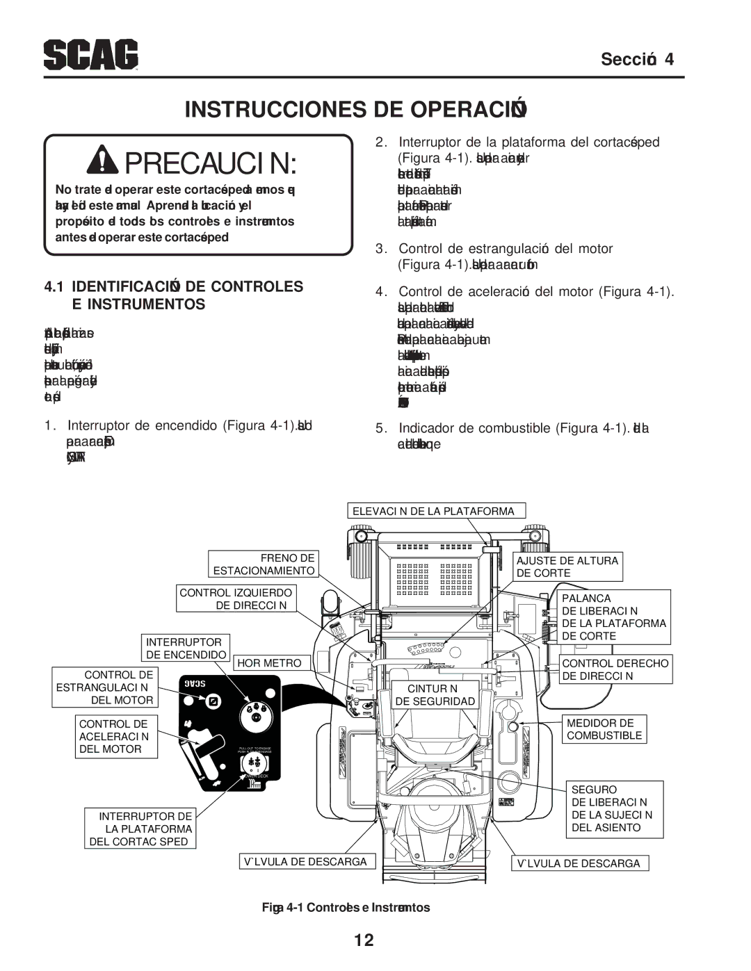 Scag Power Equipment SFZ manual Operación DE Instrucciones, Instrumentos E Controles DE Identificación 