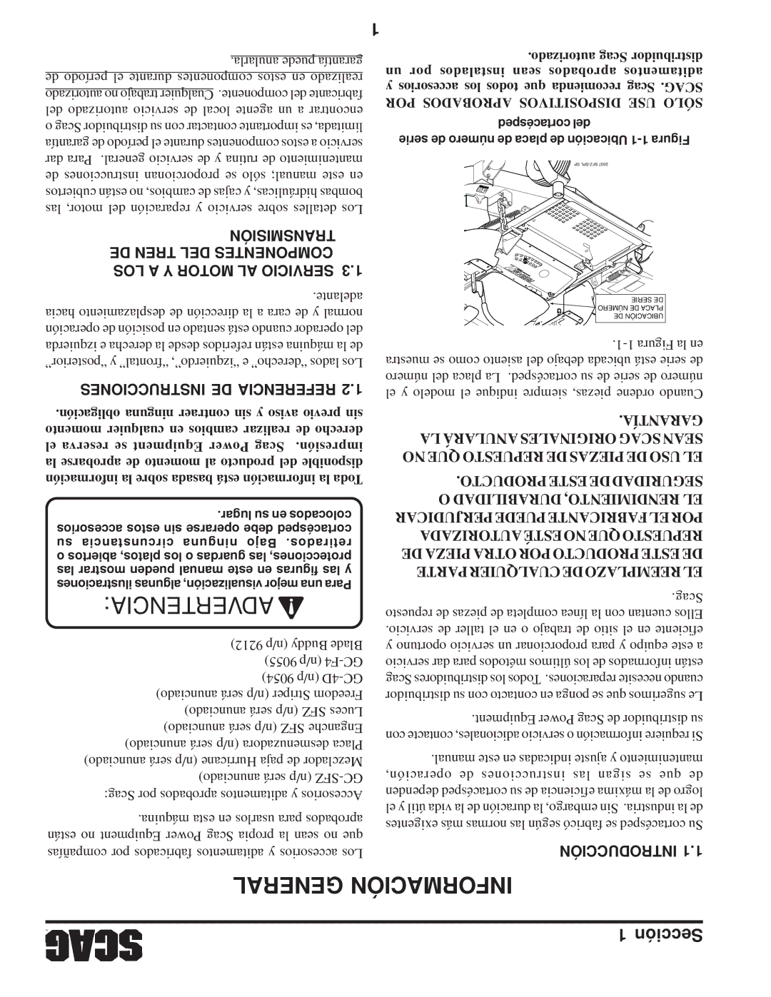 Scag Power Equipment SFZ manual General Información, Instrucciones DE Referencia, Introducción 