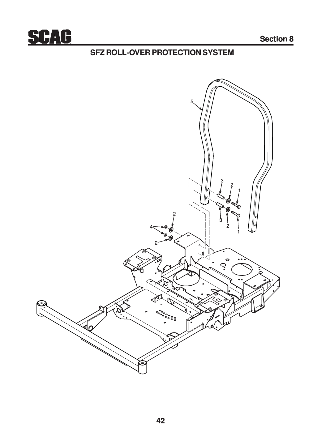 Scag Power Equipment manual Section SFZ ROLL-OVER PROTECTION SYSTEM 