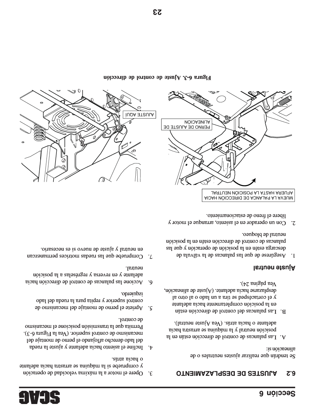Scag Power Equipment SFZ manual neutral Ajuste, Desplazamiento De Ajustes, dirección de control de Ajuste .3-6 Figura 