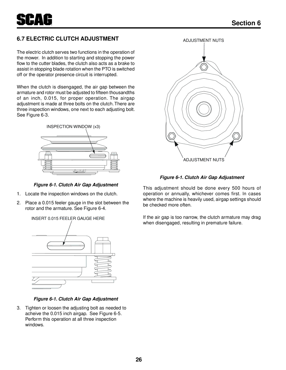 Scag Power Equipment SFZ36-20BS, SFZ61-28BS, SFZ36-17KA Electric clutch adjustment, Clutch Air Gap Adjustment 