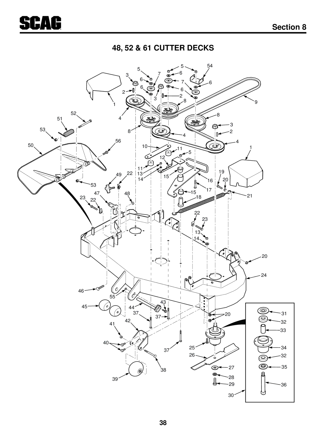 Scag Power Equipment SFZ36-20BS, SFZ61-28BS, SFZ36-17KA operating instructions 52 & 61 Cutter Decks 