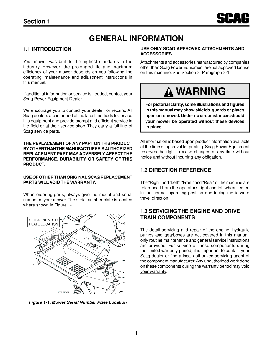 Scag Power Equipment SFZ36-17KA, SFZ36-20BS, SFZ61-28BS General Information, Introduction, Direction Reference 