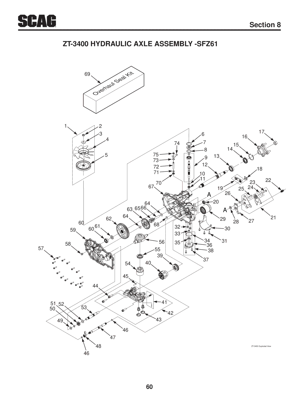 Scag Power Equipment SFZ61-28BS, SFZ36-20BS, SFZ36-17KA operating instructions ZT-3400 Hydraulic Axle Assembly -SFZ61 