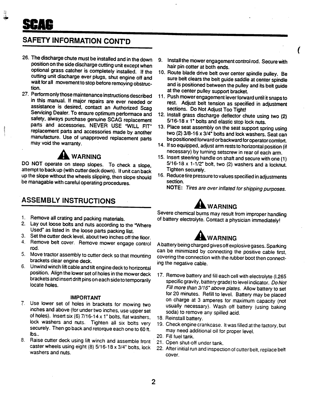 Scag Power Equipment SLM-48, SLM-40, STG-14KH, STG-13KA manual 