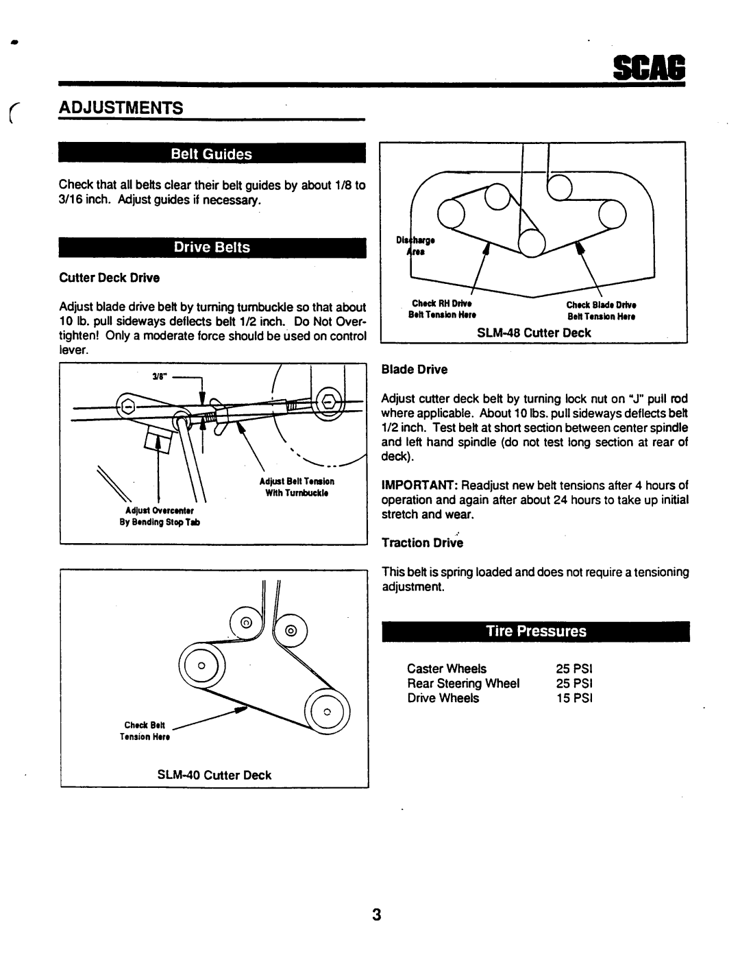 Scag Power Equipment SLM-40, SLM-48, STG-14KH, STG-13KA manual 