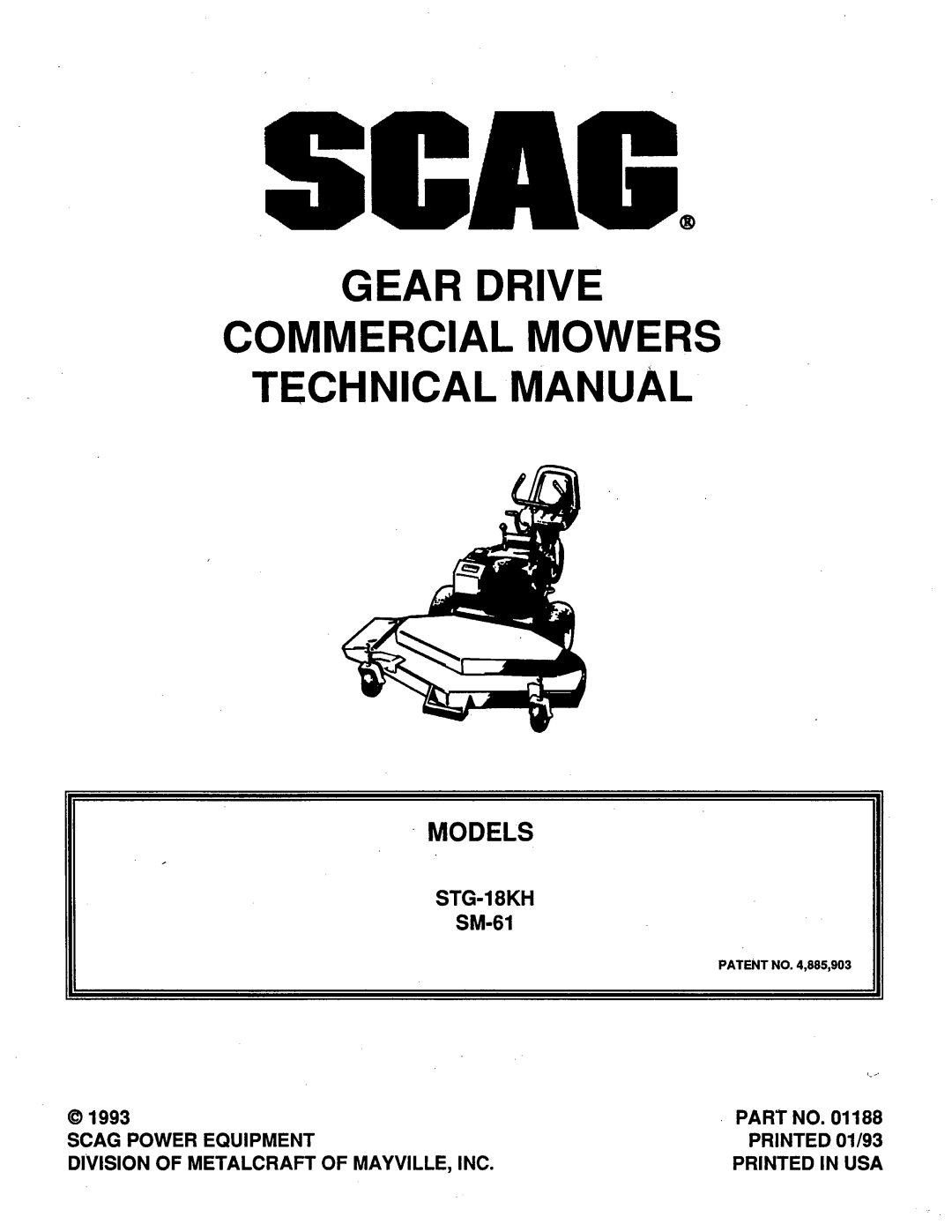 Scag Power Equipment STG-18KH, SM-61, STHM-18KH manual 