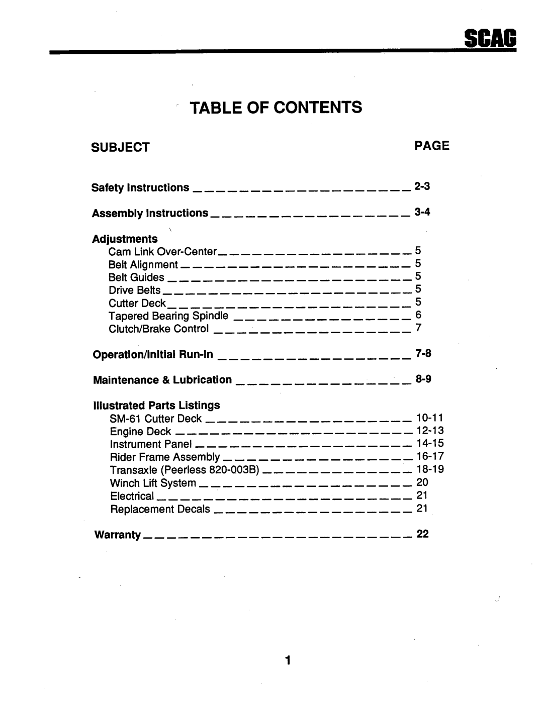 Scag Power Equipment STHM-18KH, SM-61, STG-18KH manual 