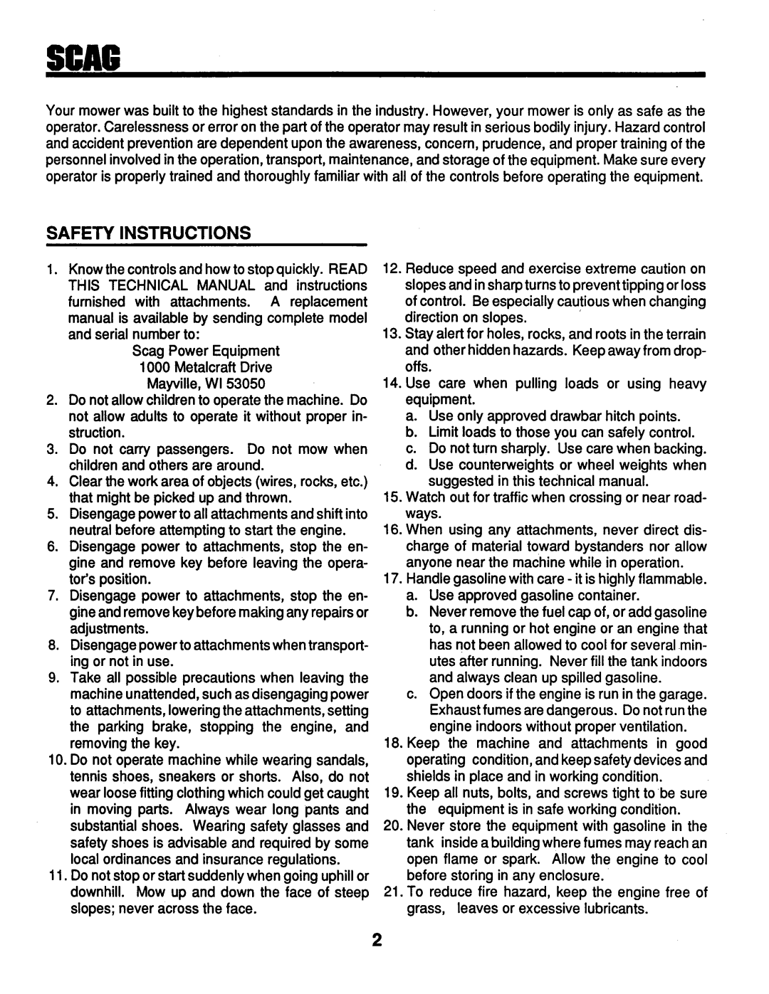 Scag Power Equipment SM-61, STG-18KH, STHM-18KH manual 