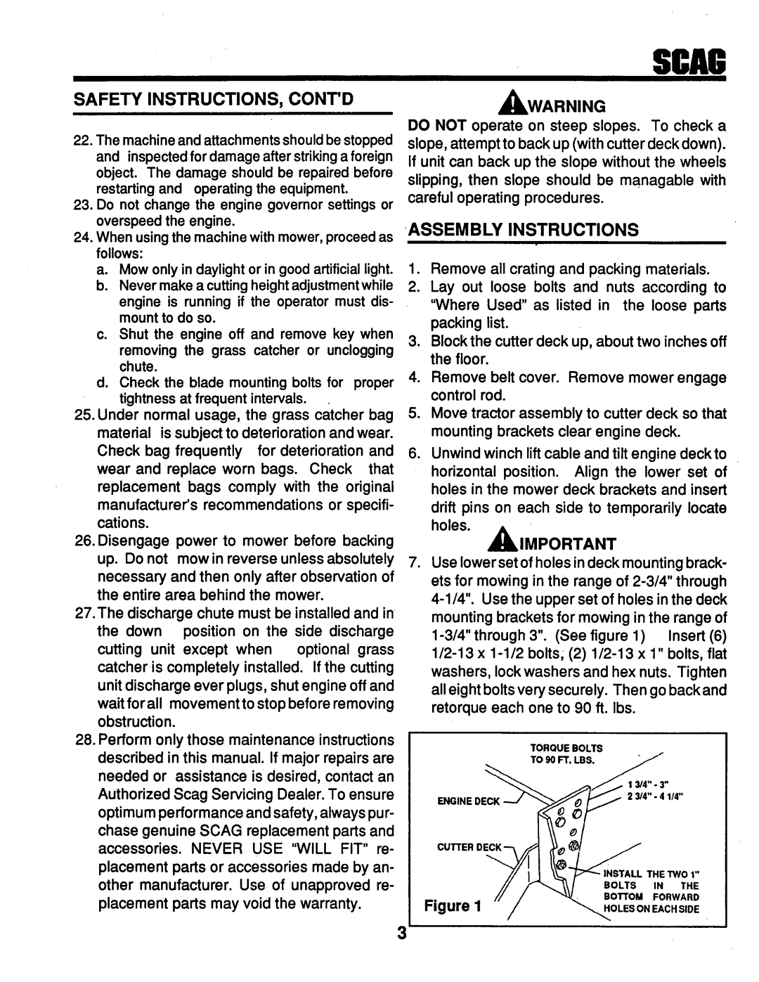 Scag Power Equipment STG-18KH, SM-61, STHM-18KH manual 