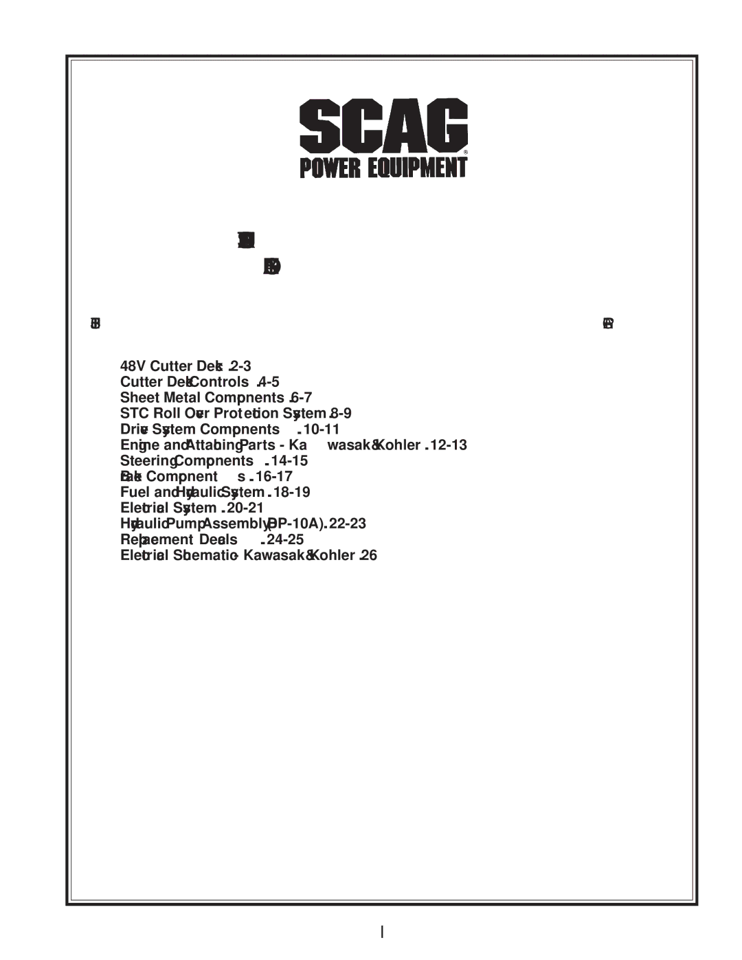 Scag Power Equipment SMTC-48V, STC48V-19KAI, STC48V-23CV manual Illustrated Parts List Table of Contents 