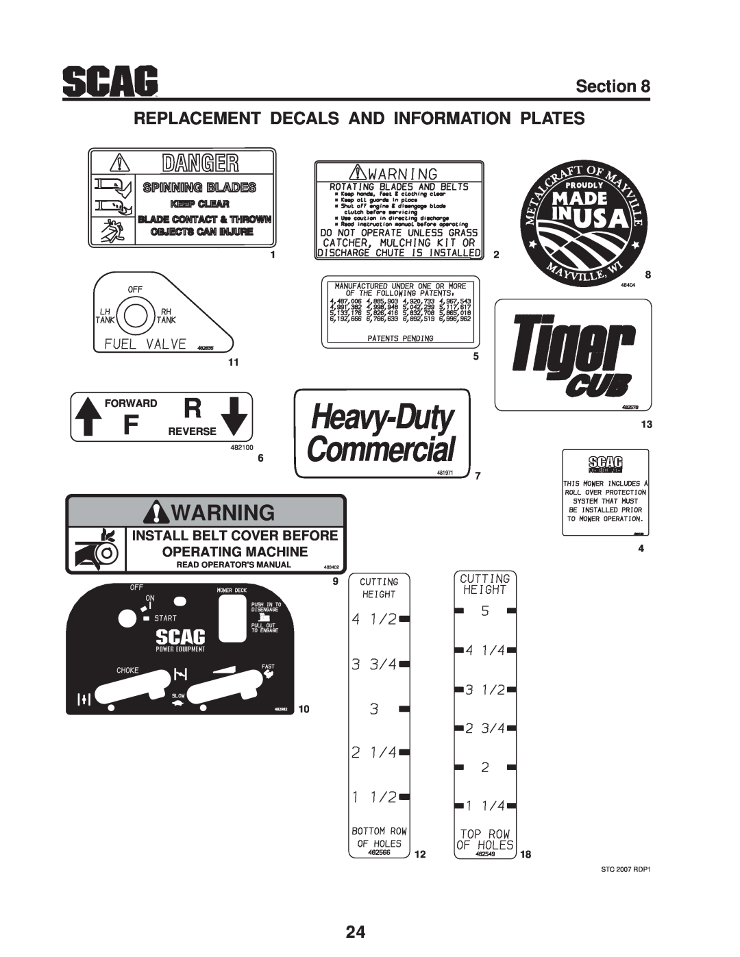 Scag Power Equipment STC48V-23CV Section REPLACEMENT DECALS AND INFORMATION PLATES, Commercial, Heavy-Duty, Forward, 1218 