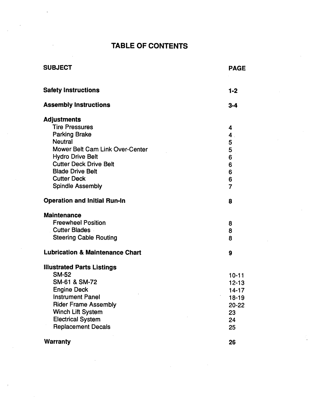 Scag Power Equipment SM-72, SMTH-20KH, SM-52, STHM-20KH manual 