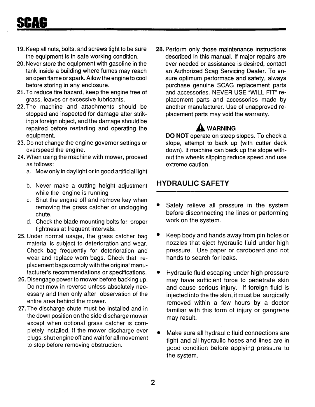 Scag Power Equipment SMTH-20KH, SM-52, SM-72, STHM-20KH manual 