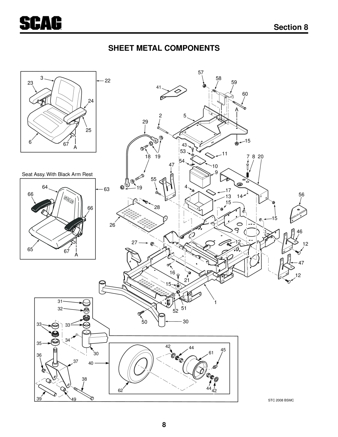 Scag Power Equipment SMWC-52V, SMWC-61V, SMTC-48V manual Sheet Metal Components, Section, STC 2008 BSMC 