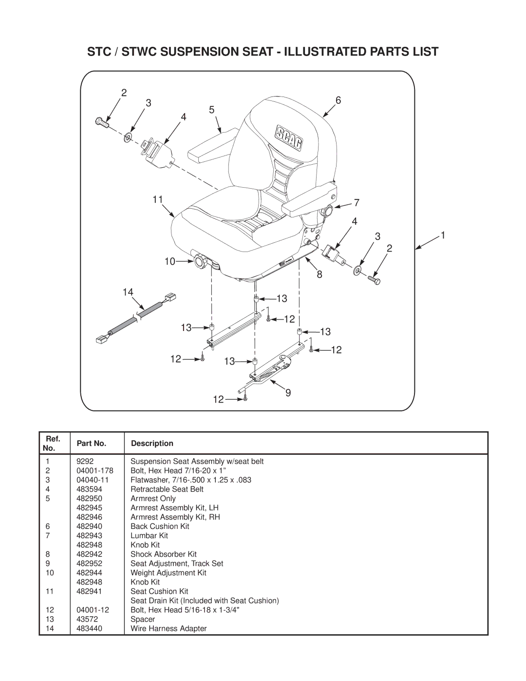 Scag Power Equipment STWC48V-26KA-LC, SMWC-61V, SMWC-52V, STWC52V-25KA STC / Stwc Suspension Seat Illustrated Parts List 