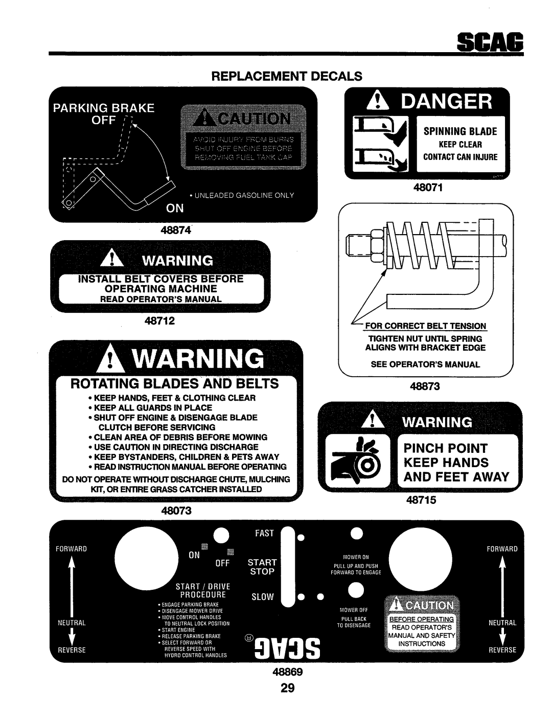 Scag Power Equipment SSZ-16BV, SMZ-48, SSZ-16KH, SSZ-18BV, SSZ-18KH manual 