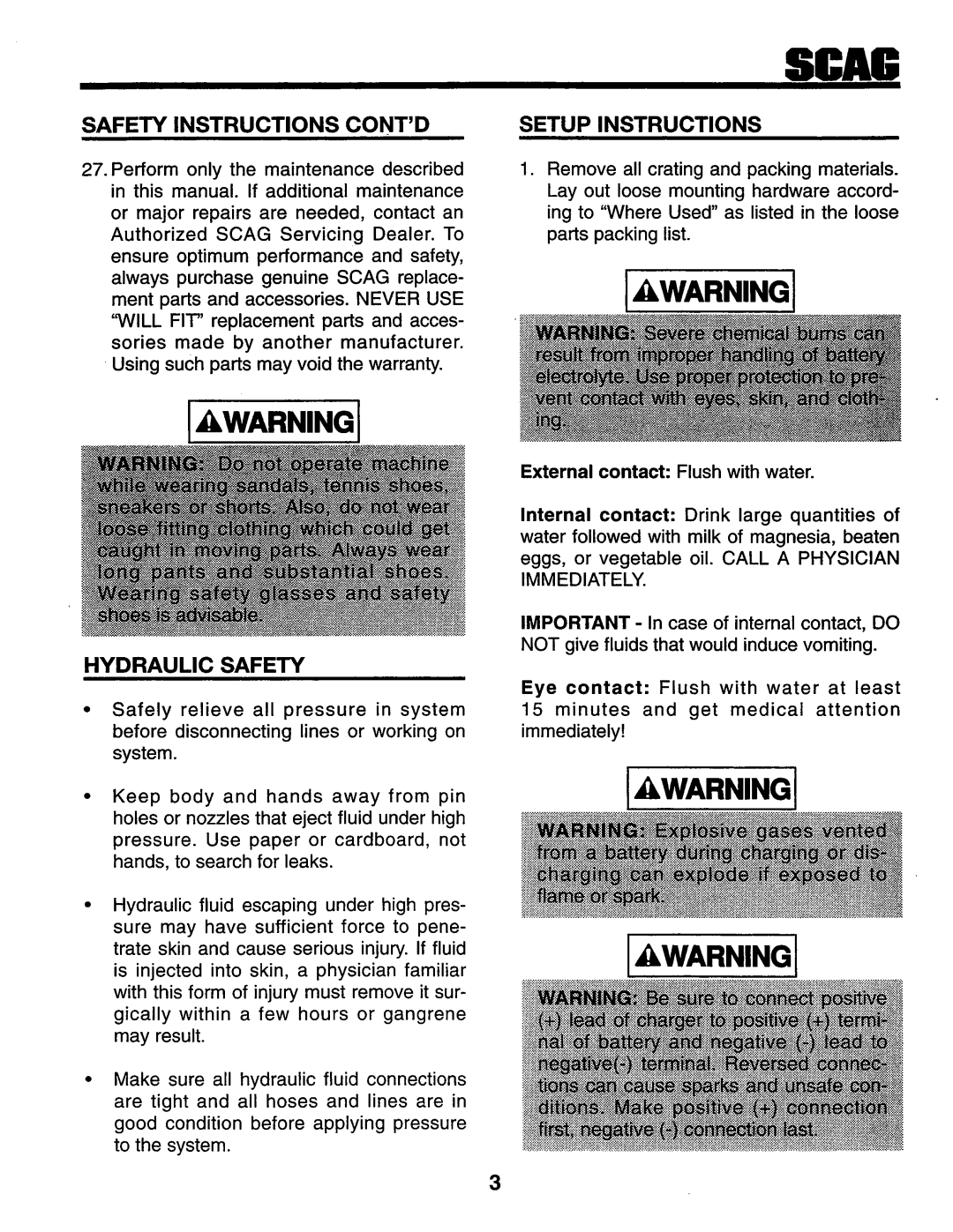 Scag Power Equipment SMZ-48, SSZ-16BV, SSZ-16KH, SSZ-18BV, SSZ-18KH manual 