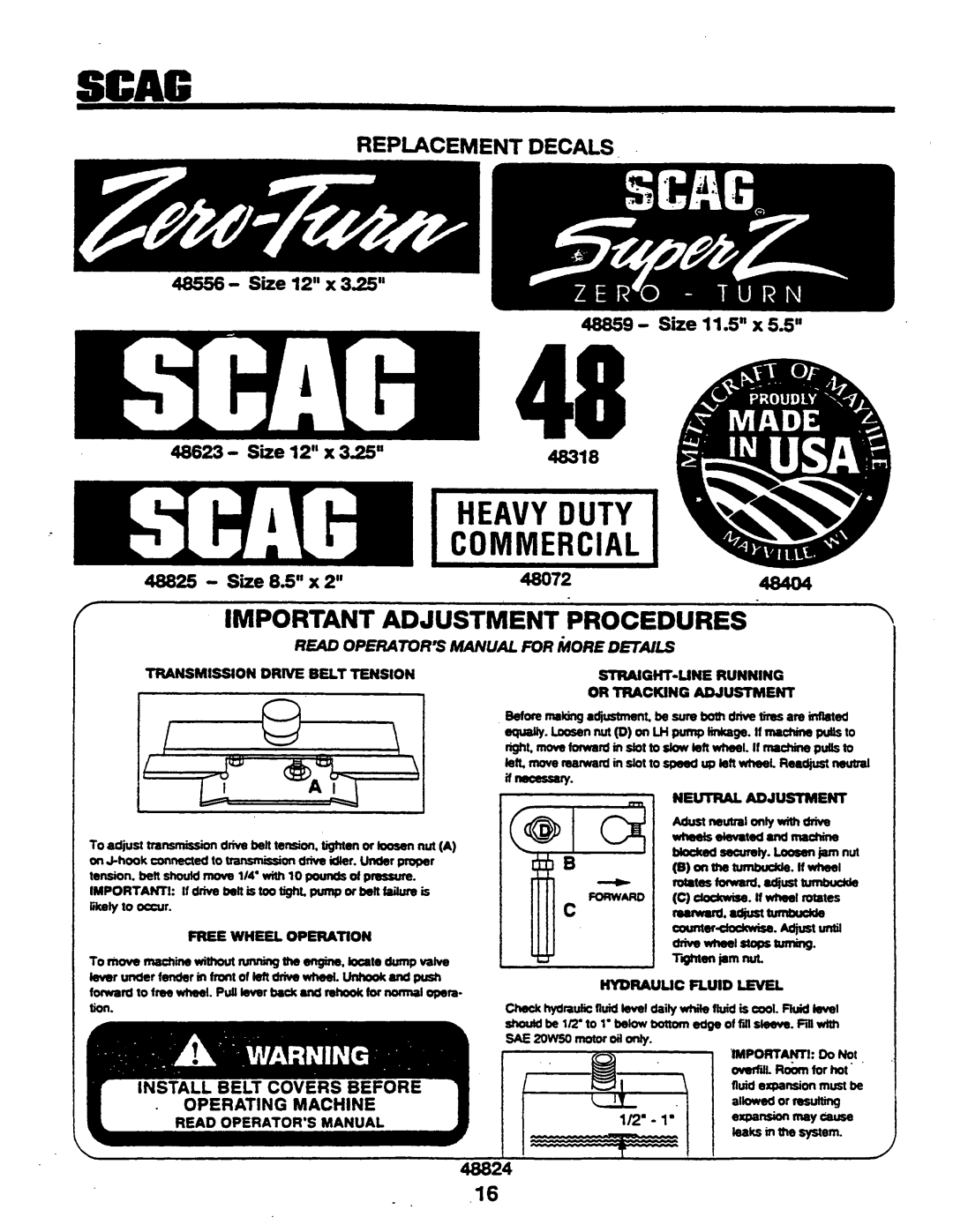 Scag Power Equipment SSZ-48, SSZ-42, SSZ42 manual 