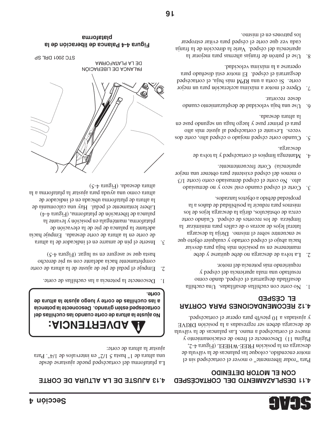 Scag Power Equipment STC operating instructions Corte DE Altura LA DE Ajuste, Césped EL Cortar Para Recomendaciones 