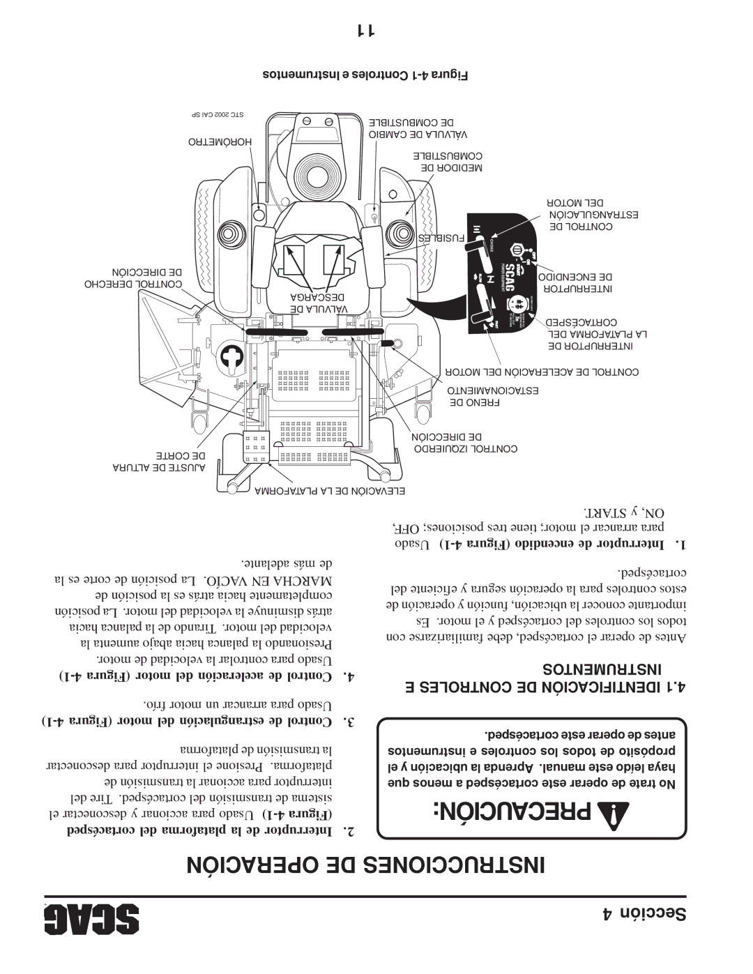 Scag Power Equipment STC operating instructions Operación DE Instrucciones, Instrumentos E Controles DE Identificación 